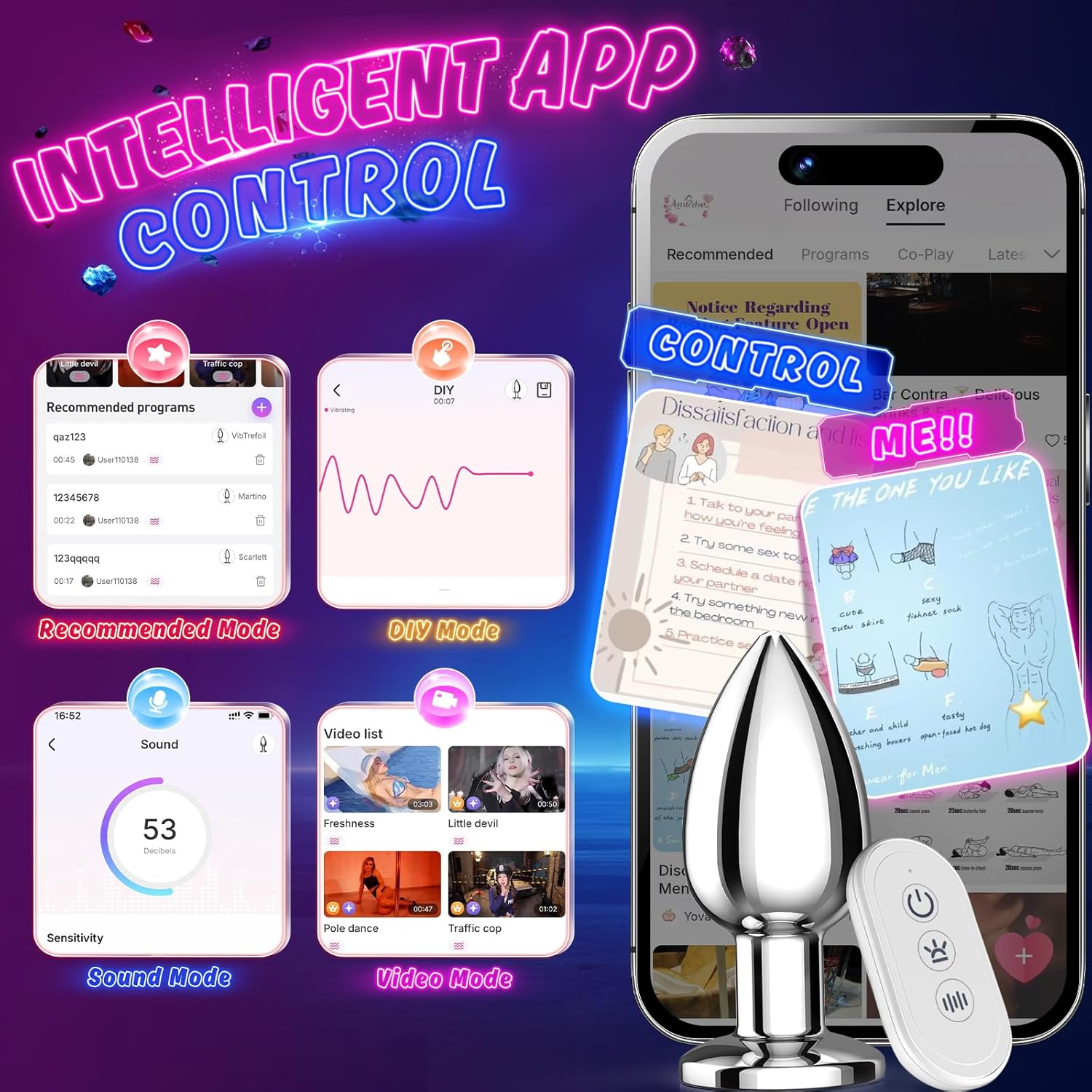 Unisex anal vibrator, with 10 vibration modes and app remote control. Unisex anal vibrator, with 10 vibration modes and app remote control.