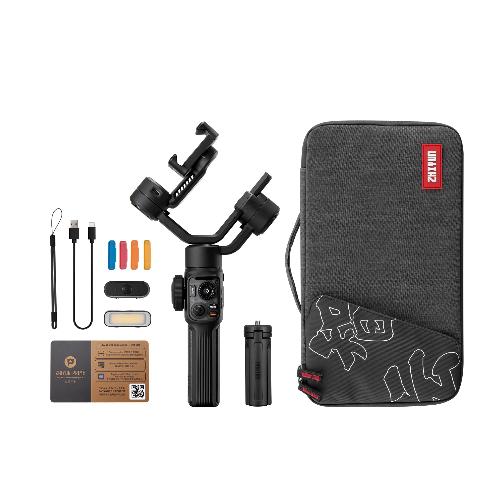 مثبت Zhiyun Smooth 5S AI Pro Gimbal، مثبت ثلاثي المحاور للهواتف الذكية مع متتبع AI، ضوء تعبئة مغناطيسي/مدمج، حقيبة تخزين، مثبت iPhone