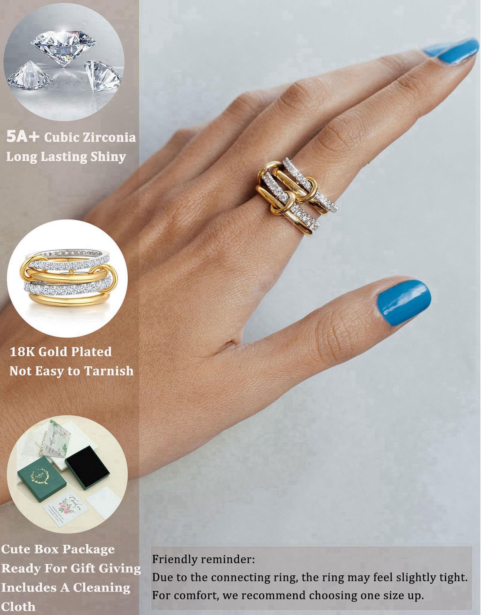 Women's gold and silver stacked ring, crafted from 18K gold-plated and platinum-plated brass.