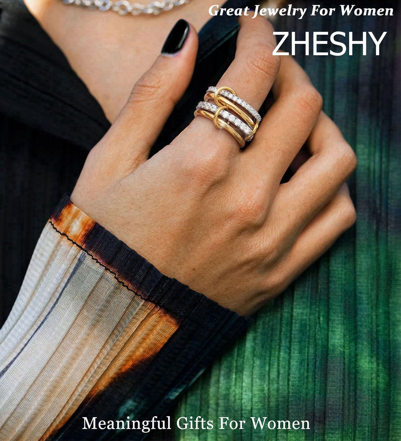 Women's gold and silver stacked ring, crafted from 18K gold-plated and platinum-plated brass.