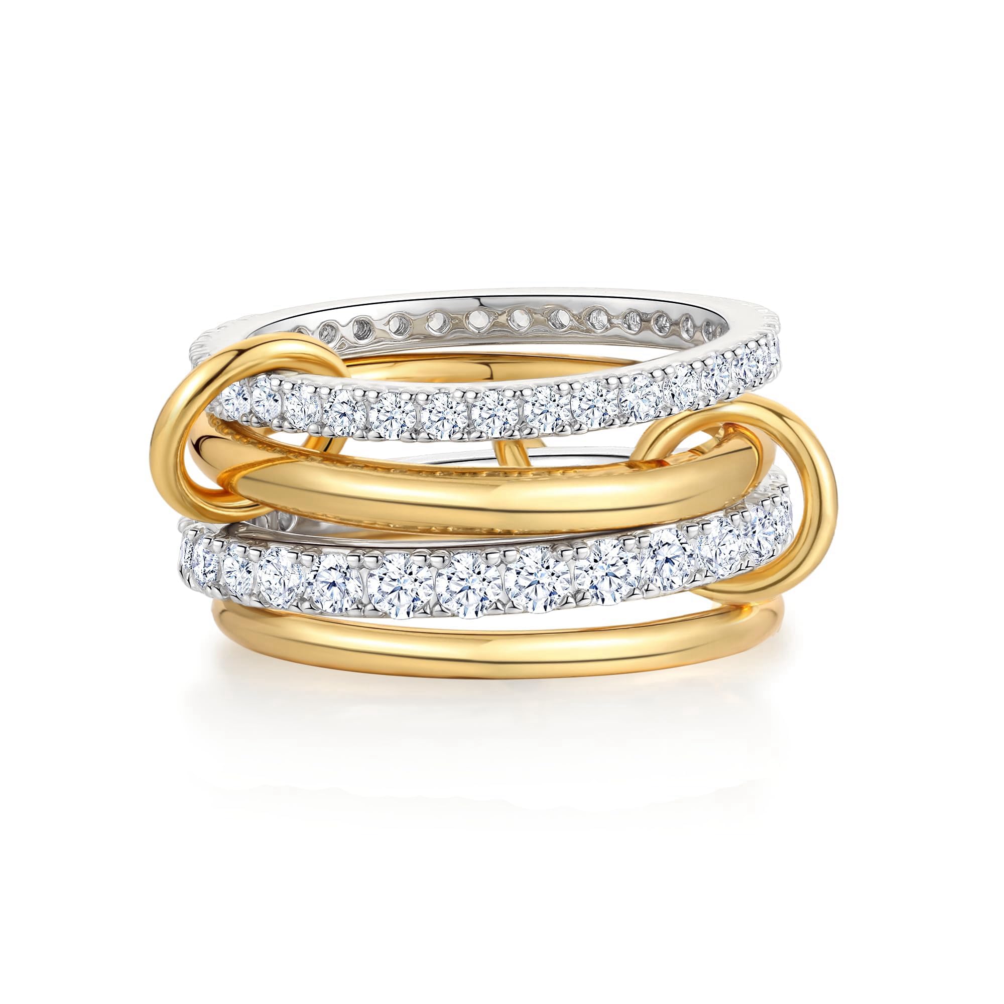 Women's gold and silver stacked ring, crafted from 18K gold-plated and platinum-plated brass.