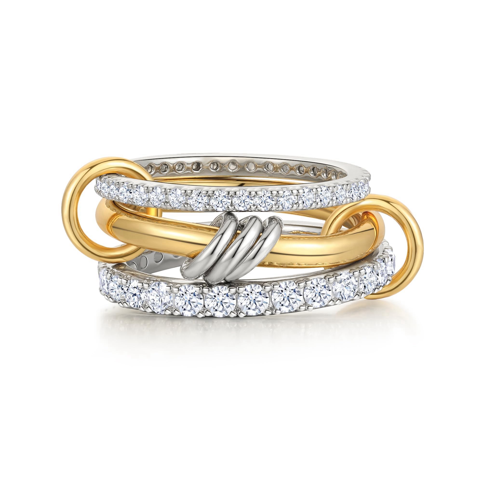 Women's gold and silver stacked ring, crafted from 18K gold-plated and platinum-plated brass.