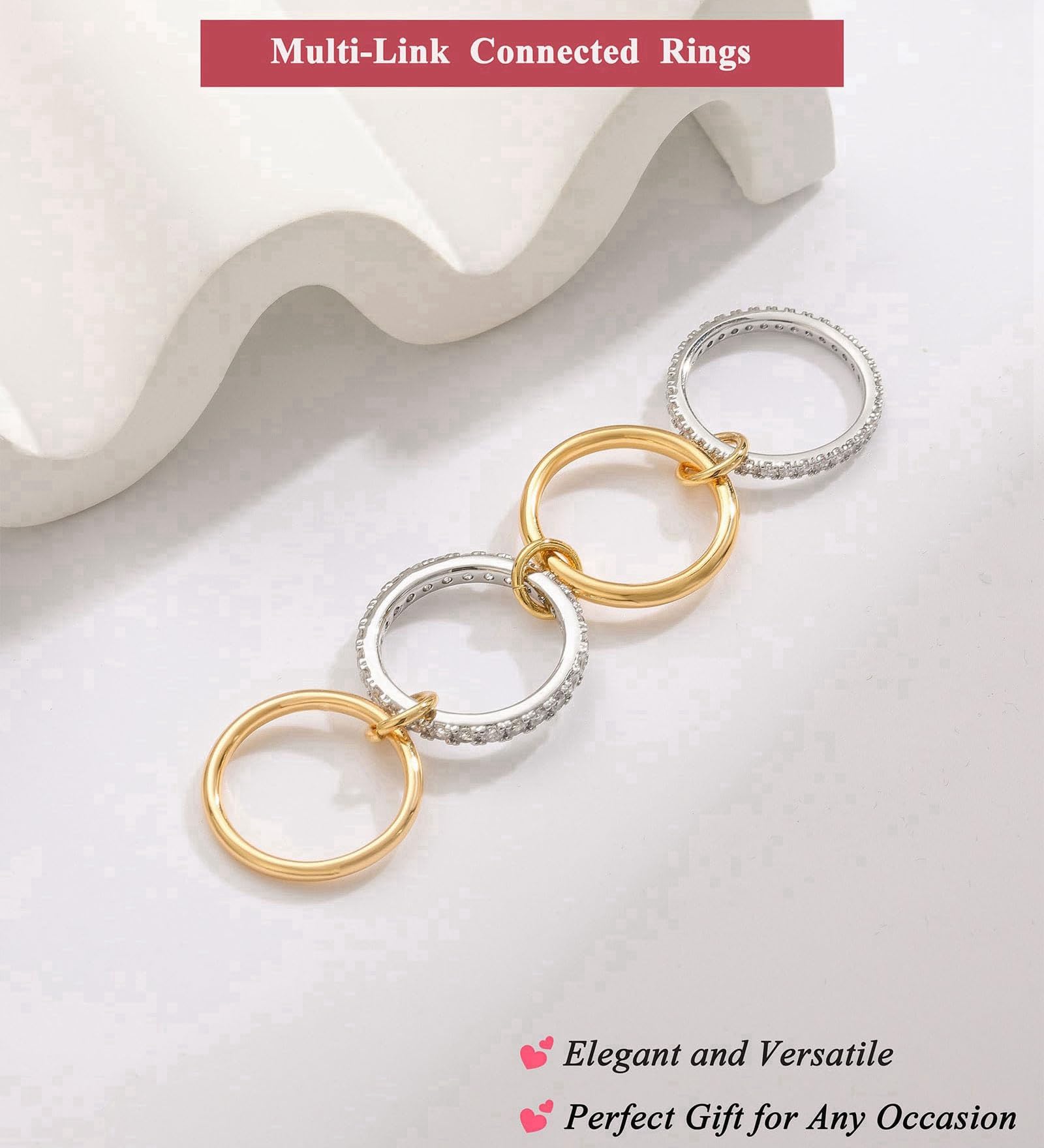 Women's gold and silver stacked ring, crafted from 18K gold-plated and platinum-plated brass. Women's gold and silver stacked ring, crafted from 18K gold-plated and platinum-plated brass.