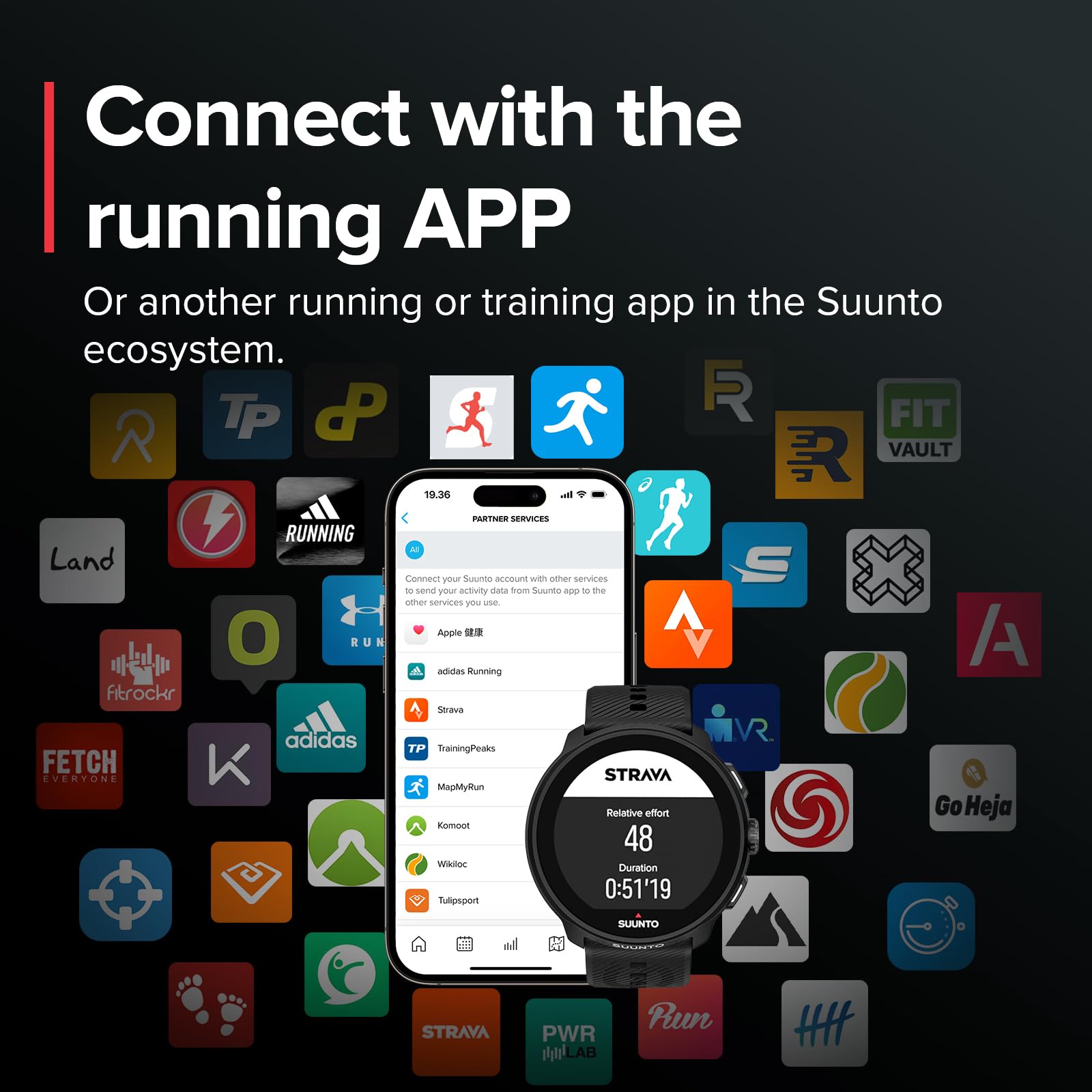 SUUNTO Run sports watch, 12-day battery life