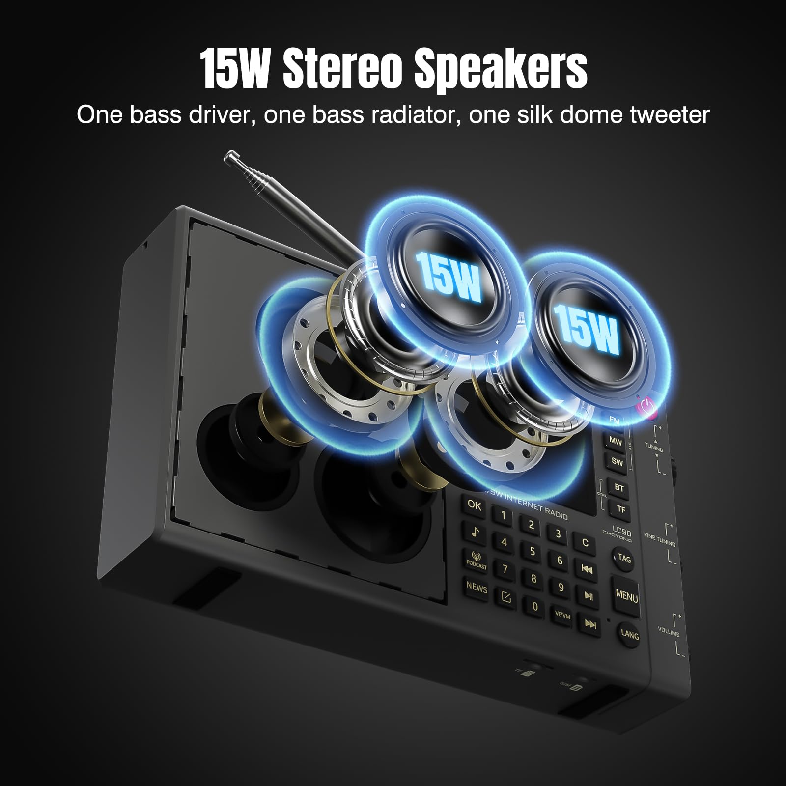 راديو Tecsun PL-990 الرقمي متعدد النطاقات (AM/FM، الموجات القصيرة والطويلة) راديو Tecsun PL-990 الرقمي متعدد النطاقات (AM/FM، الموجات القصيرة والطويلة)