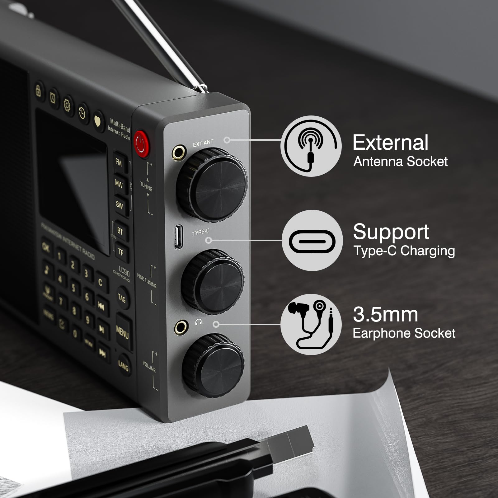 راديو Tecsun PL-990 الرقمي متعدد النطاقات (AM/FM، الموجات القصيرة والطويلة) راديو Tecsun PL-990 الرقمي متعدد النطاقات (AM/FM، الموجات القصيرة والطويلة)