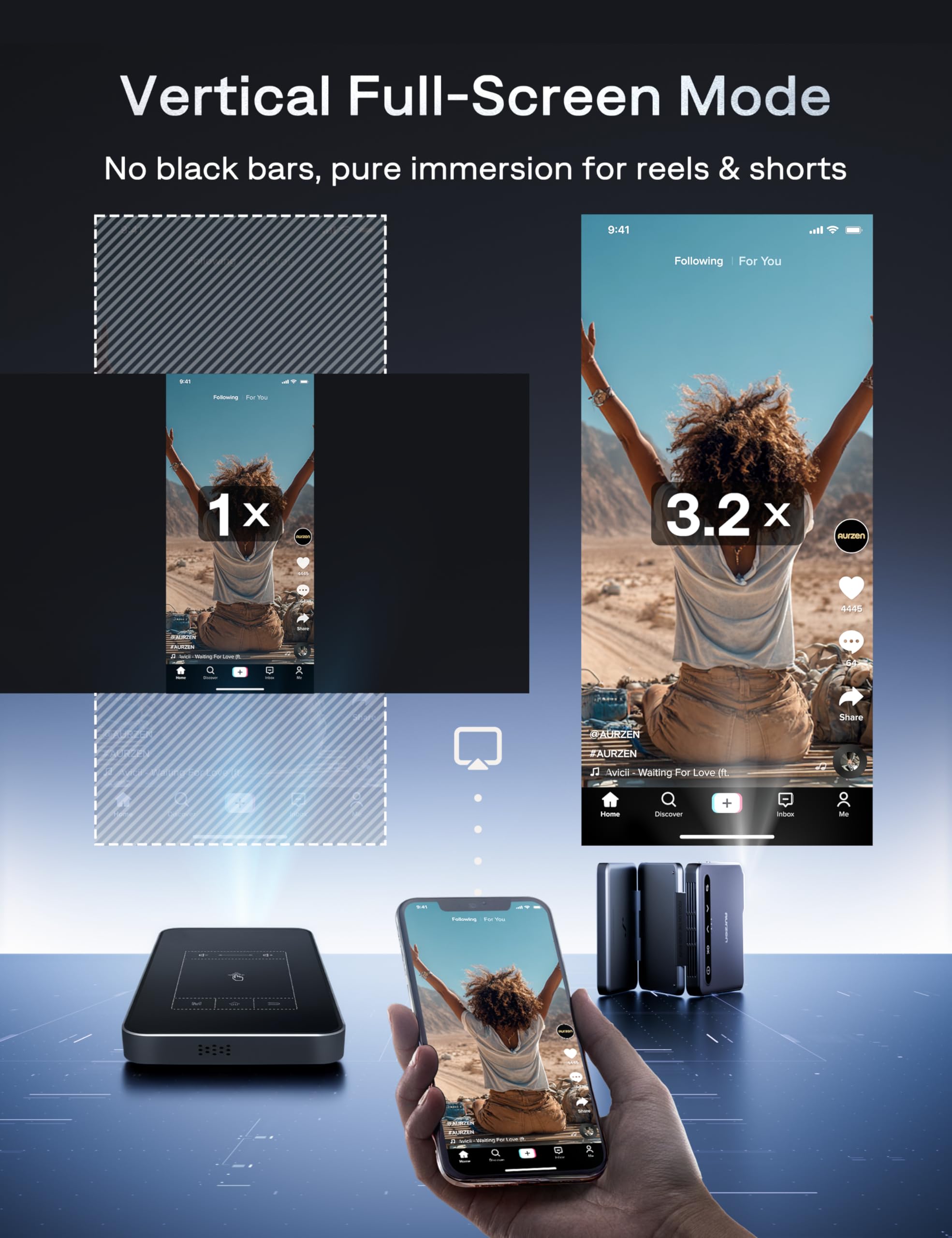 Aurzen ZIP جهاز عرض صغير محمول ثلاثي الطي