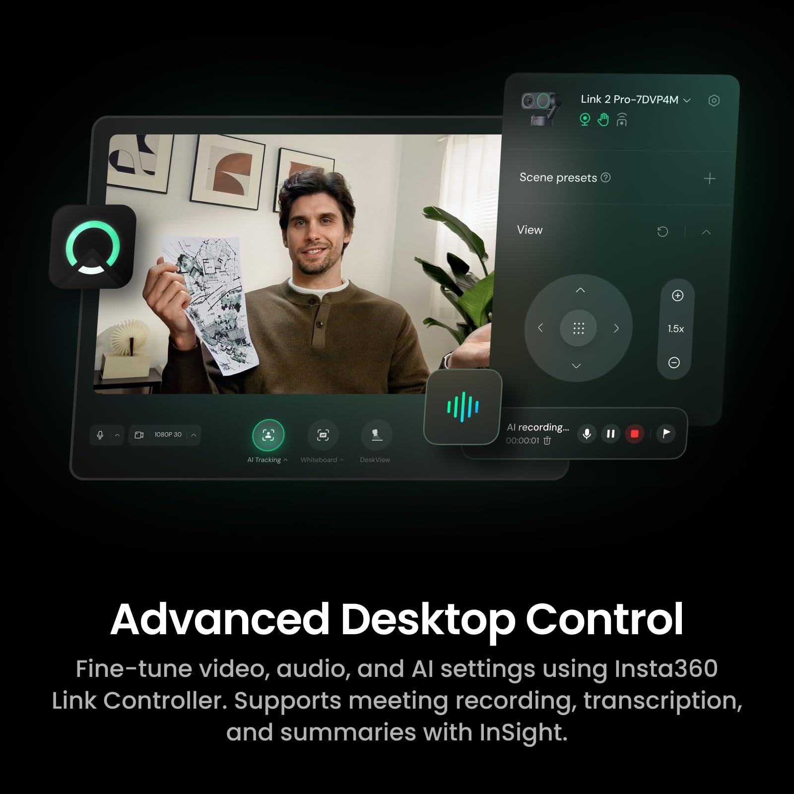 Insta360 Link 2 Pro 4K PTZ Webcam Insta360 Link 2 Pro 4K PTZ Webcam