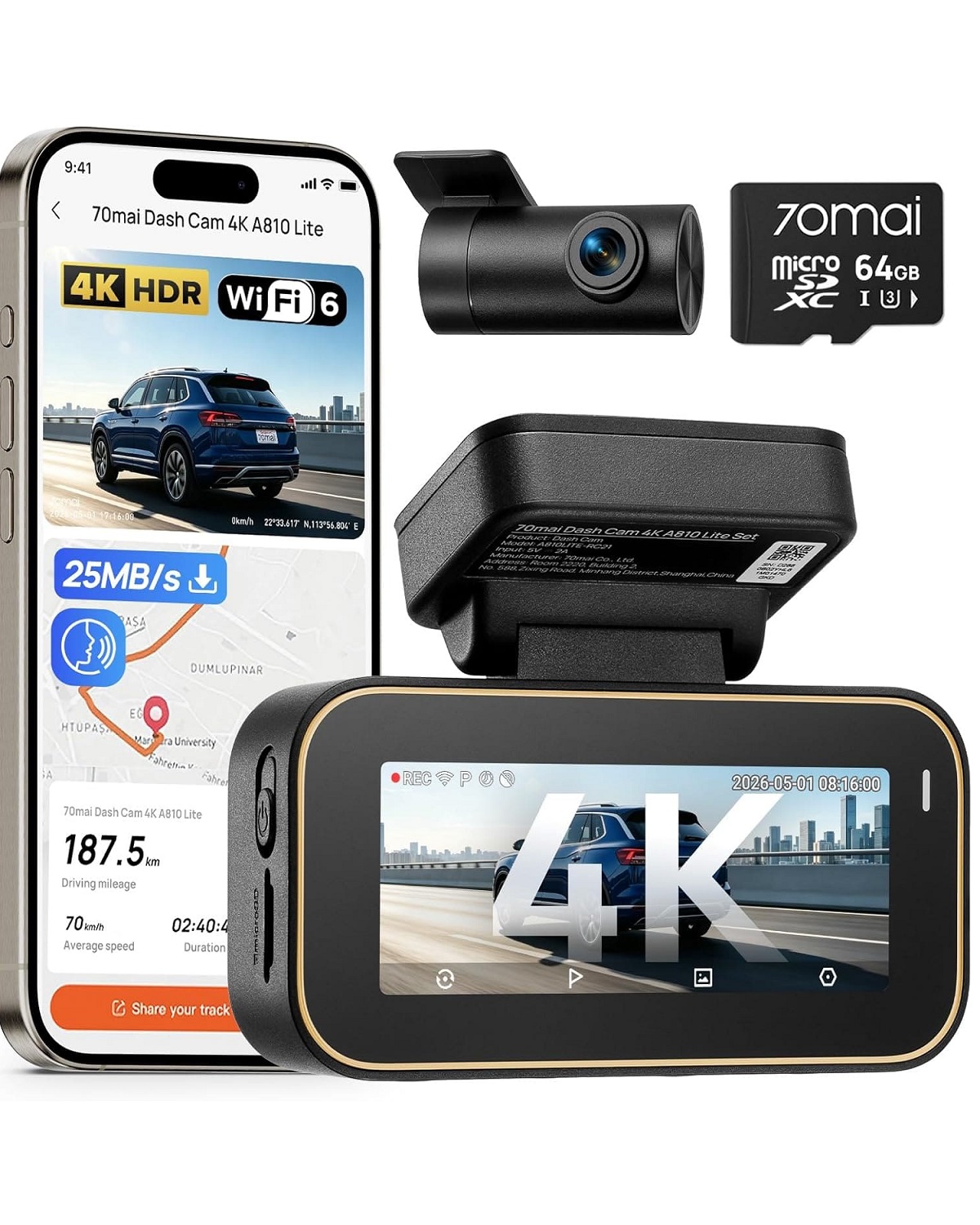 كاميرا داش كام 70mai A810 Lite 4K
