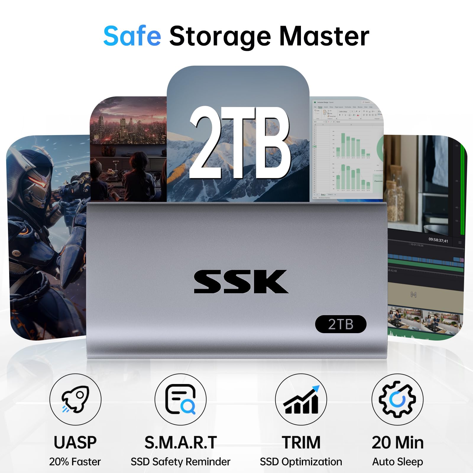 قرص صلب خارجي محمول من نوع SSD بسعة 2 تيرابايت من SSK