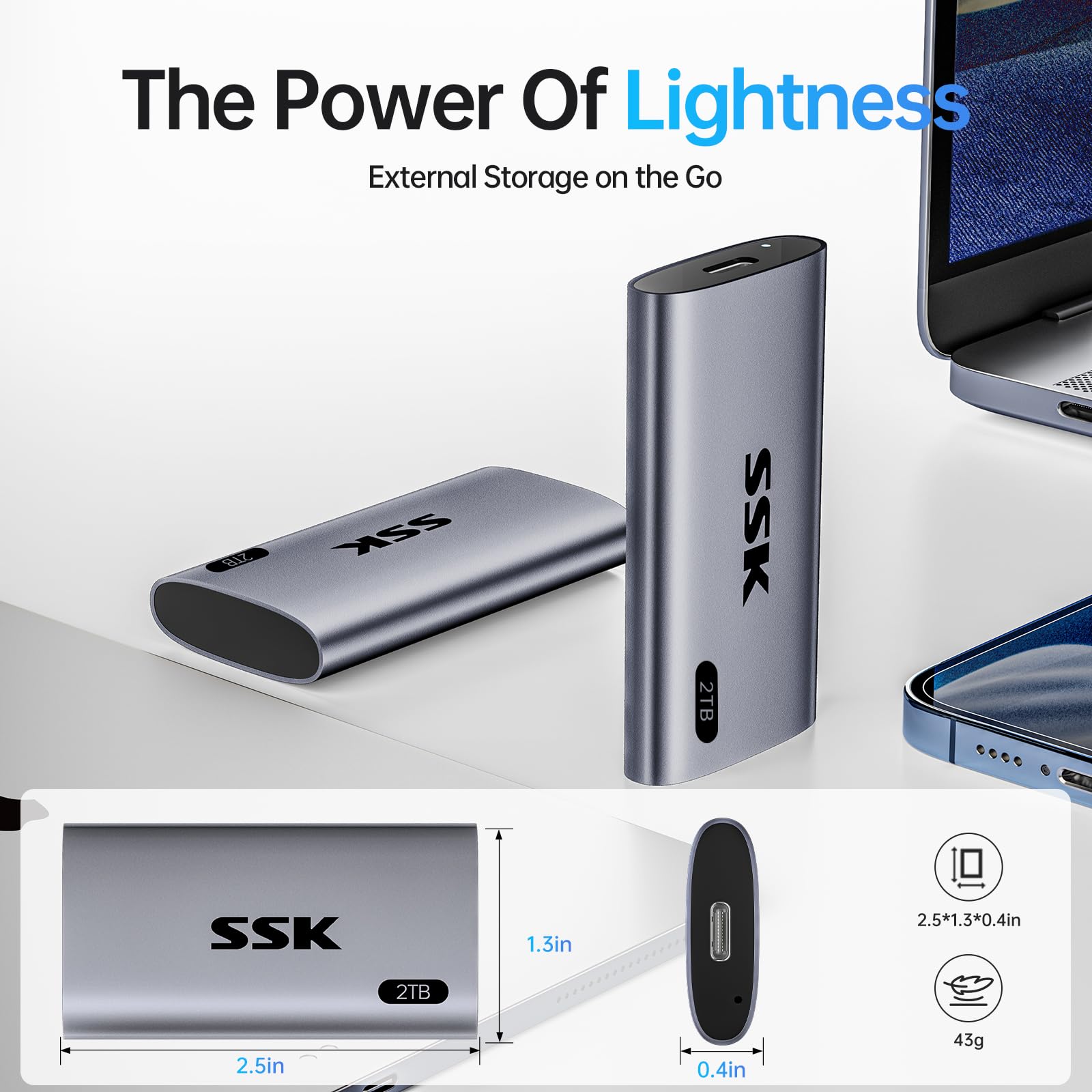 قرص صلب خارجي محمول من نوع SSD بسعة 2 تيرابايت من SSK